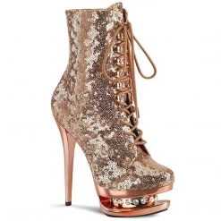 Pleaser BLONDIE-R-1020 Rose Gold Sequins/Rose Gold Chrome Ankle Boot