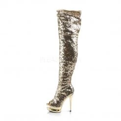 Pleaser Boots BLONDIE-R-3011 Gold Sequins Thigh Boot