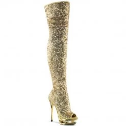 Pleaser Boots BLONDIE-R-3011 Gold Sequins Thigh Boot