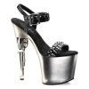 Pleaser BONDGIRL-712 Black Faux Leather/Pewter Platform Sandal Shoes