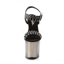 Pleaser BONDGIRL-712 Black Faux Leather/Pewter Platform Sandal Shoes