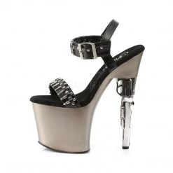 Pleaser BONDGIRL-712 Black Faux Leather/Pewter Platform Sandal Shoes