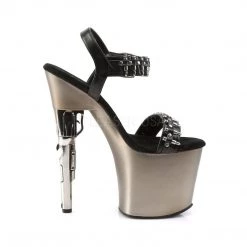 Pleaser BONDGIRL-712 Black Faux Leather/Pewter Platform Sandal Shoes