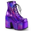 Demonia CAMEL-203 Purple Hologram Ankle Boot