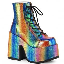 Demonia CAMEL-203 Rainbow Iridescent Vegan Leather Ankle Boot