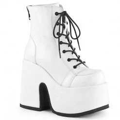 Demonia CAMEL-203 White Vegan Leather Ankle Boot Boots