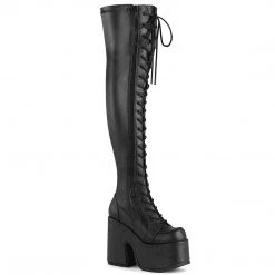 Demonia CAMEL-300 Black Stretch Vegan Leather Thigh Boot