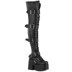 Demonia Boots CAMEL-305 Black Stretch Vegan Leather Thigh Boot