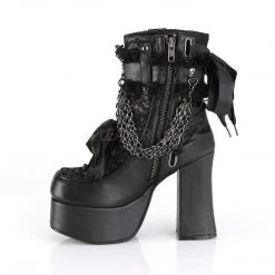 Demonia CHARADE-110 Black Vegan Leather-Lace Overlay Ankle Boot