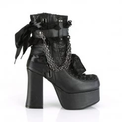 Demonia CHARADE-110 Black Vegan Leather-Lace Overlay Ankle Boot