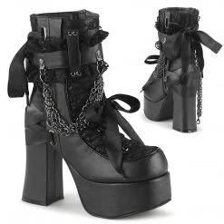 Demonia CHARADE-110 Black Vegan Leather-Lace Overlay Ankle Boot