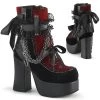 Demonia Boots CHARADE-110 Black Vegan Leather-Red-Black Velvet-Fishnet Overlay Ankle Boot