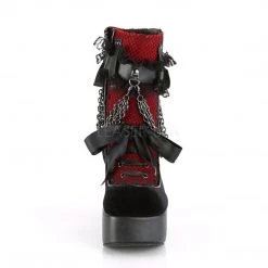 Demonia Boots CHARADE-110 Black Vegan Leather-Red-Black Velvet-Fishnet Overlay Ankle Boot