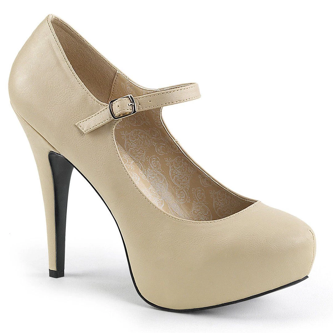 Pleaser Pink Label Shoes CHLOE-02 Cream Faux Leather 8 Pleaser Pink Label Shoes CHLOE-02 Cream Faux Leather