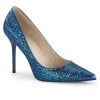 Pleaser CLASSIQUE-20 Navy Blue Glittery Fabric Pump Shoes
