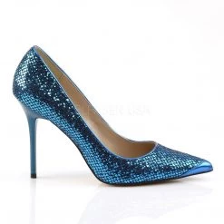 Pleaser CLASSIQUE-20 Navy Blue Glittery Fabric Pump Shoes