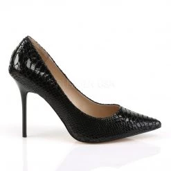 Pleaser CLASSIQUE-20SP Black Snake-Print Leather Pump