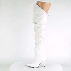 Pleaser CLASSIQUE-3011 White Faux Leather Thigh Boot