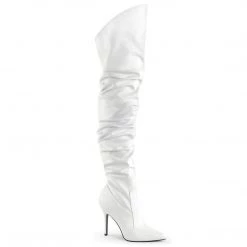 Pleaser CLASSIQUE-3011 White Faux Leather Thigh Boot