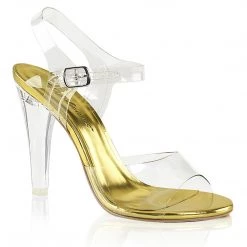 Fabulicious CLEARLY-408 Clear Lucite-Gold Shoes
