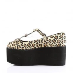 Demonia CLICK-08 Leopard Print Canvas Mary Janes