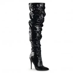 Pleaser Boots COURTLY-3011 Black Sequins Thigh Boot
