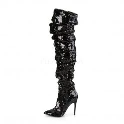 Pleaser Boots COURTLY-3011 Black Sequins Thigh Boot