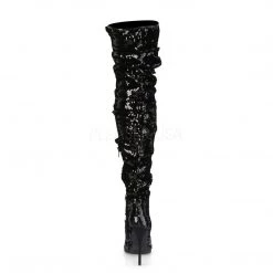 Pleaser Boots COURTLY-3011 Black Sequins Thigh Boot