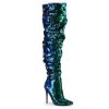 Pleaser COURTLY-3011 Green Iridescent Sequins Thigh Boot Boots