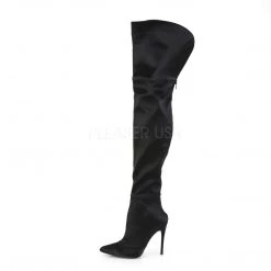 Pleaser COURTLY-3012 Black Stretch Satin Thigh Boot