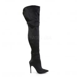 Pleaser COURTLY-3012 Black Stretch Satin Thigh Boot