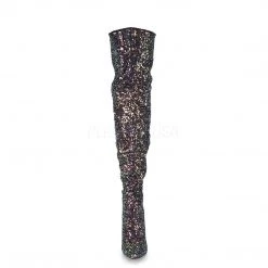 Pleaser COURTLY-3015 Black Multi Glitter Thigh Boot Boots