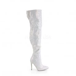 Pleaser Boots COURTLY-3015 White Multi Glitter Thigh Boot