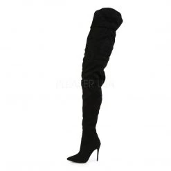 Pleaser COURTLY-4017 Black Faux Suede Thigh Boot