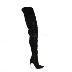 Pleaser COURTLY-4017 Black Faux Suede Thigh Boot
