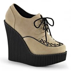 Demonia Shoes CREEPER-302 Cream Vegan Suede Creeper