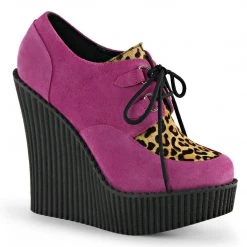Demonia CREEPER-304 Hot Pink Suede-Leopard Print Creeper Shoes