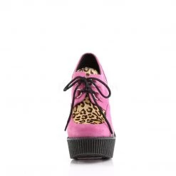 Demonia CREEPER-304 Hot Pink Suede-Leopard Print Creeper Shoes