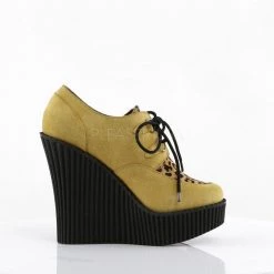 Demonia Shoes CREEPER-304 Mustard Suede-Leopard Print Creeper