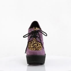 Demonia CREEPER-304 Purple Suede-Leopard Print Creeper Shoes