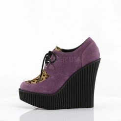 Demonia CREEPER-304 Purple Suede-Leopard Print Creeper Shoes