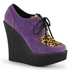 Demonia CREEPER-304 Purple Suede-Leopard Print Creeper Shoes