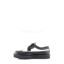 Demonia CREEPER-608 Black-White Leather Creeper Shoes