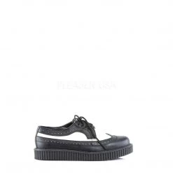 Demonia CREEPER-608 Black-White Leather Creeper Shoes