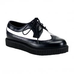Demonia CREEPER-608 Black-White Leather Creeper Shoes