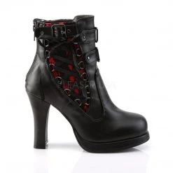 Demonia CRYPTO-51 Black-Red Lace Vegan Leather Ankle Boot