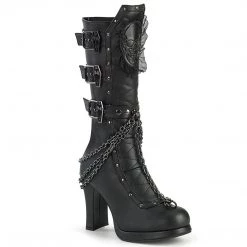 Demonia CRYPTO-67 Black Vegan Leather Mid-Calf Boot Boots