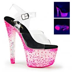 Pleaser CRYSTALIZE-308PS Clear/Neon Icy Hot Pink Platform Sandal