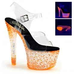 Pleaser Shoes CRYSTALIZE-308PS Clear/Neon Icy Tangerine Platform Sandal