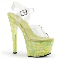 Pleaser CRYSTALIZE-308TL Clear/Lime Crystal Platform Sandal